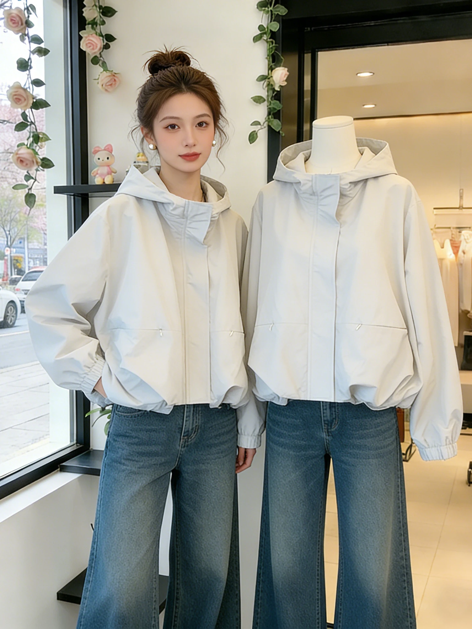 Spring Outerwear Women's Loose Fit Hooded Jacket Stylish Slimming Windbreaker Versatile Casual Zipper Closure Short Coat