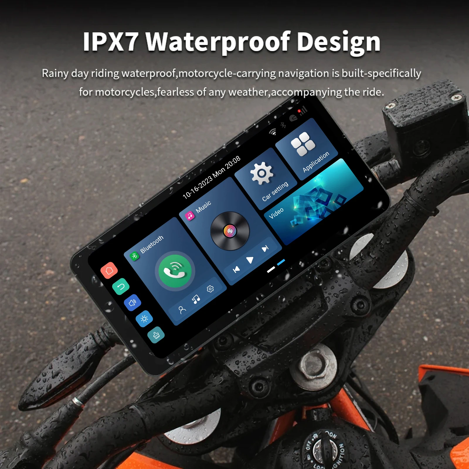 

6.3 Inch Motorcycle GPS Navigation Wireless Carplay Android Auto Screen with Front Rear Camera Driving Recorder IPX7 Waterproof