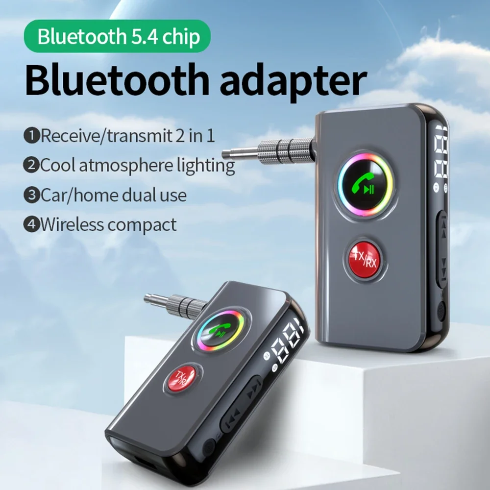 무선 핸즈프리 차량용 키트 오디오 수신기 어댑터 3.5mm AUX 2 in 1 송수신기 분위기 조명 차량용 MP3 플레이어