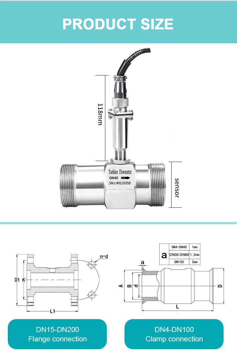 Pulse Turbine Flowmeter Female Thread Connection Diesel Milk Alcohol Methanol W