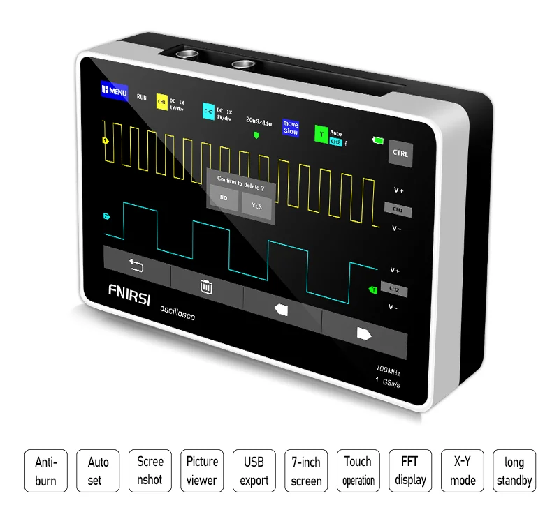 1013D Touch Screen Digital Oscilloscope Dual Channel 100MHz