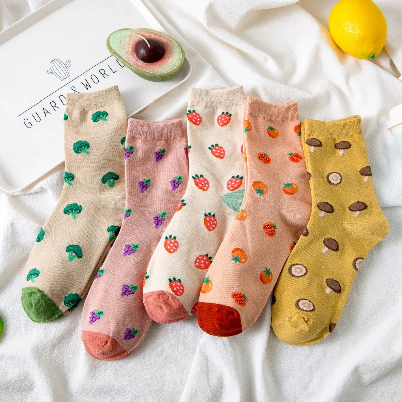 

Spring Retro New Socks Female Japanese Thin Section Pastoral Vegetable Women's Tube Socks Ins Fashion Cotton Socks