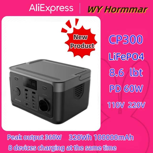 Estación de energía Portátil 320Wh/100000mAh con batería LiFePO4