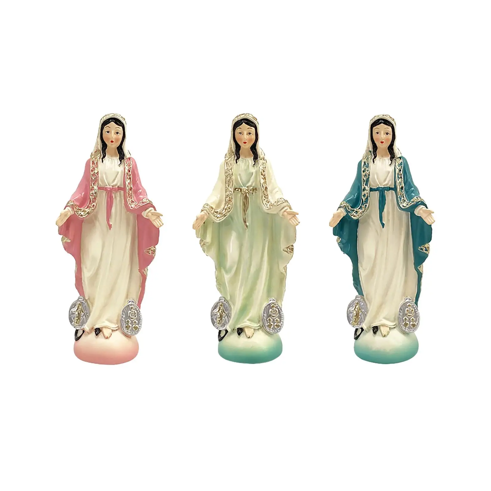 Catholic Virgin Mary Figurine Sculpture Hand Painted Handmade Tabletop Collection Resin Craft Desk Ornament 4.8inch Tall