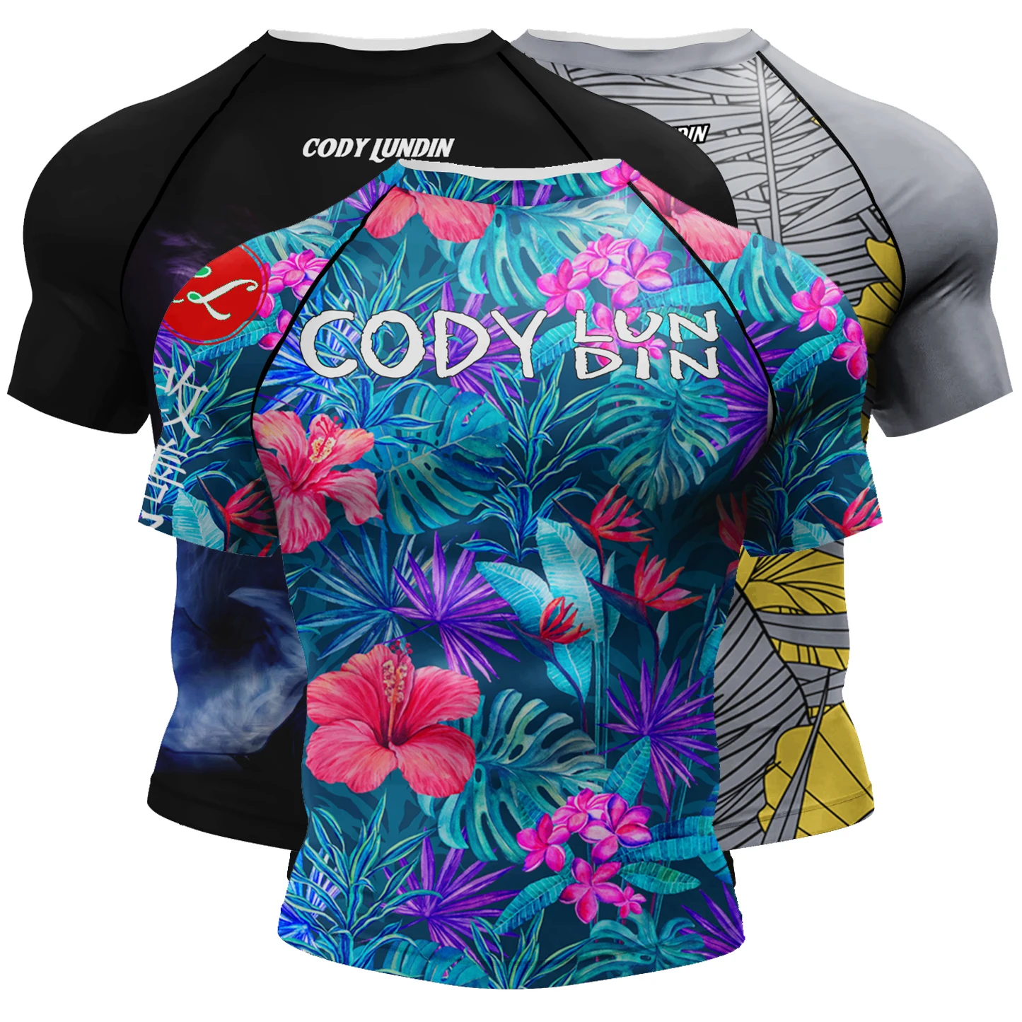 UPF50+ Swim Surf Rashguard Men Cody Lundin BJJ MMA Rash Guard Printed Flower Compression High Elastic Jiu Jitsu Bodybuilding Tee