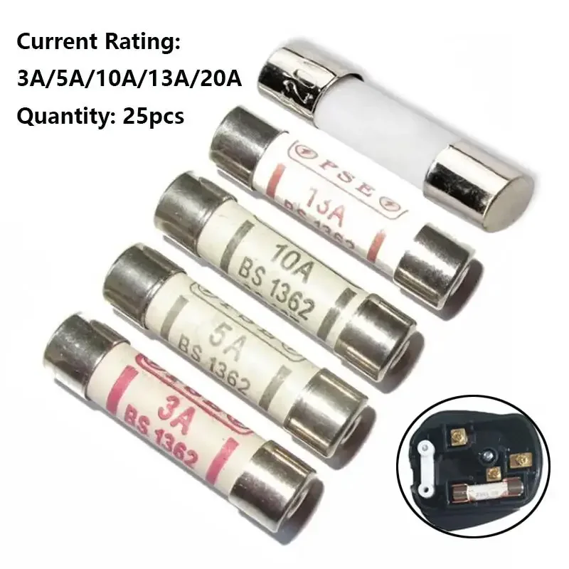 3A/5A/10A/13A/20A household fuse plug British power supply 13amp riot ceramic plug fuse 25Pcs ceramic fuse trumpet fork plug fuse