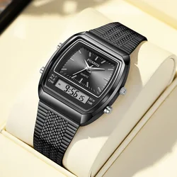 FOXBOX Luxury Dual Display Waterproof Sports Watch - Fashionable Quartz Timepiece (BLACK)