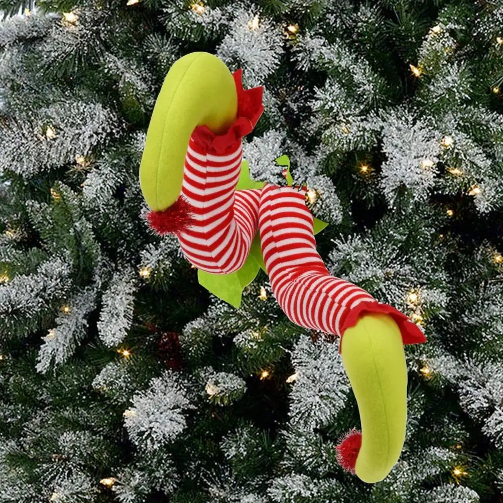 Elf Leg Santa Claus Leg Christmas Tree Picks Striped Plush Stuffed Hanging Ornaments Leg Picks Christmas Tree Party Decoration