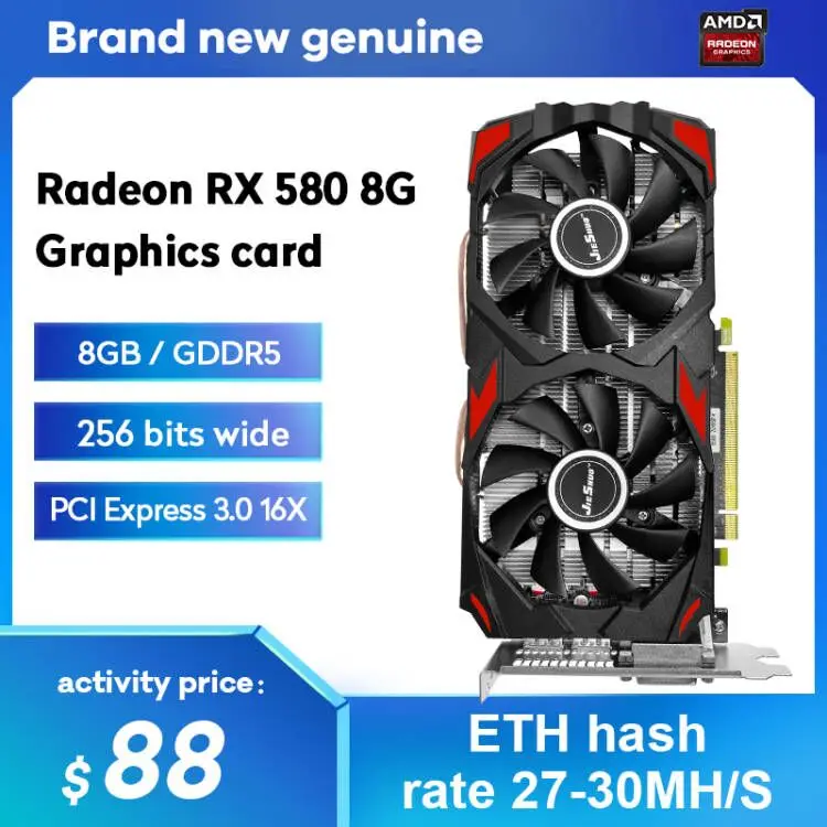 JIESHUO Graphics Cards AMD RX 580 8G For GDDR5 GPU mining Video Card RX