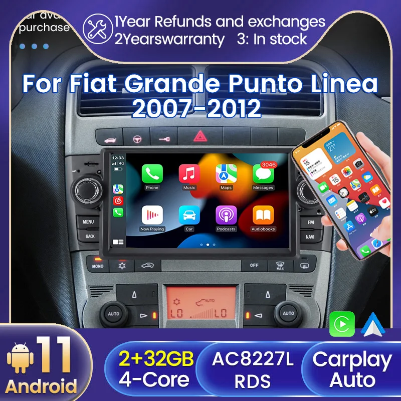 Autoradio multimédia Carplay 2din DVD unité principale stéréo haut-parleur  audio Android 11 pour Fiat Linea Punto Evo Fiat Grande Linea