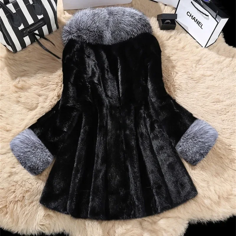 Woman Winter Fox Fur Collar Fur Coat 2023 New Mid-length Mink Fur Slim Fit Temperament Large Size Fur Fashion Coat Women Clothes