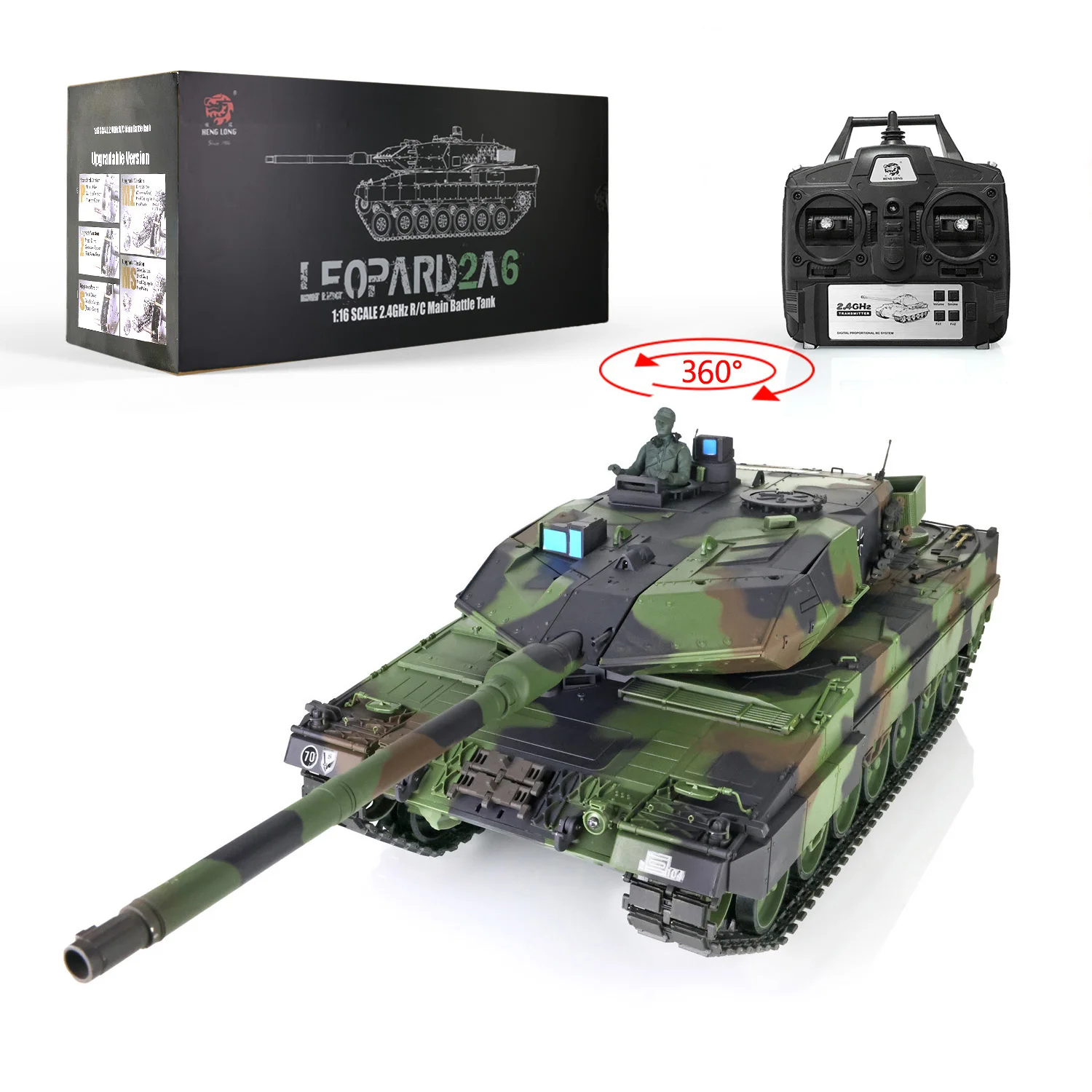 2.4Ghz Heng Long 1/16 7.0 Plastic Leopard2A6 RTR RC Tank 3889 W/ 360° Turret Ready to Run Cars TH17575 2