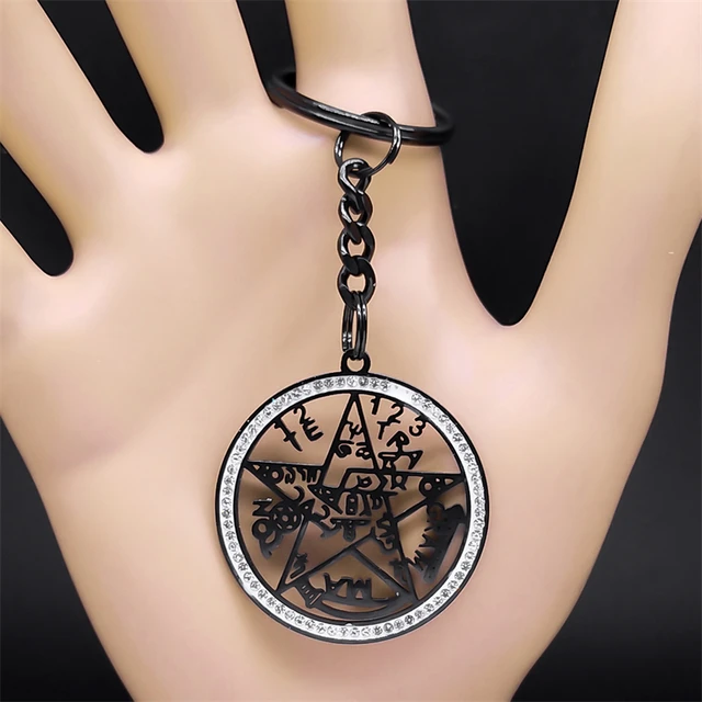 Llavero Pentagrama Acero Inoxidable Con Nudo De Bruja Y Tetragrammaton, Símbolo Místico, Regalo Hombre/Mujer
