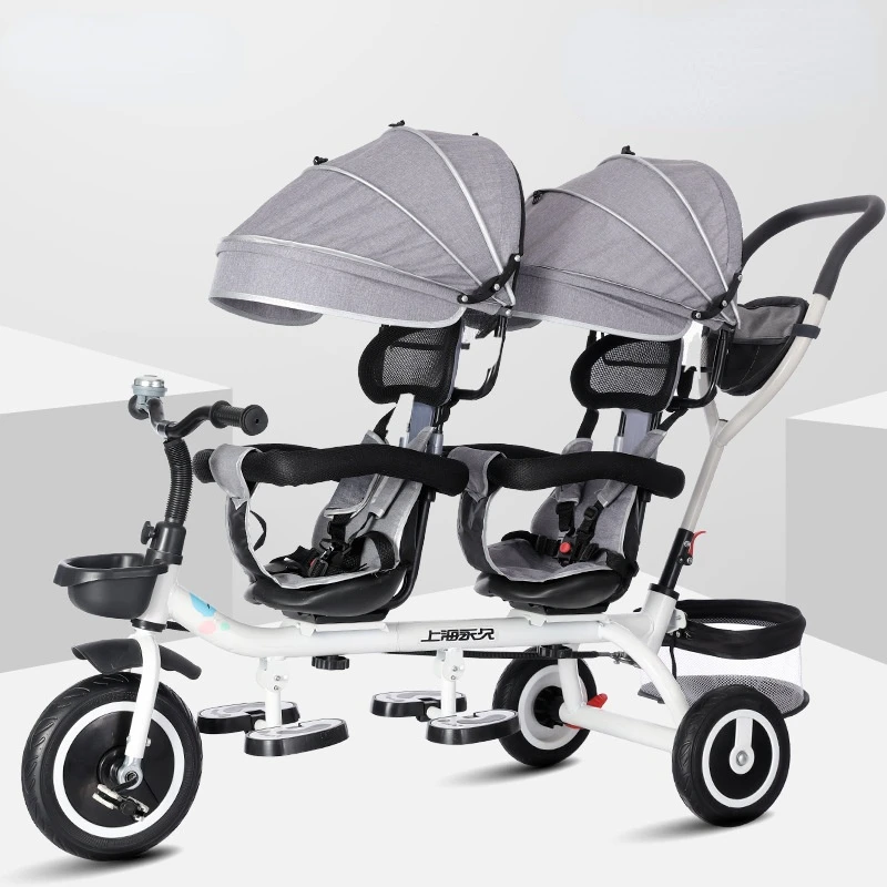 RotatableChildrensTricycleTwinWheelbarrowDoubleBabyBicycleBaby