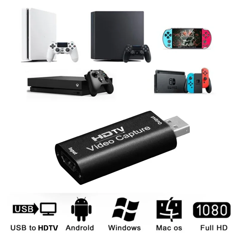 HD 4K 비디오 캡처 카드 USB3.0 2.0 HDTV 비디오 그래버 레코드 박스 (PS4 게임, DVD, 캠코더, 카메라 녹화, 라이브 스트리밍용)