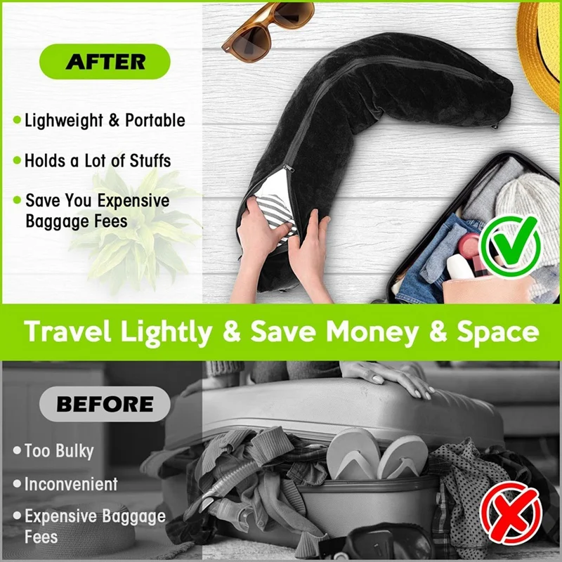 Travel Neck Pillow Stuffable With Clothes,Stuffable Neck Pillow For Traveling,Fillable Neck Pillow Extra Storage 5