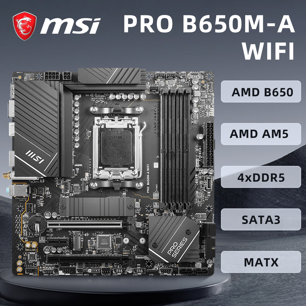 MSI PRO B650M-A WIFI motherboard CPU supports AMD Ryzen 8000/ 7000 Series Desktop Processors Socket AM5, 4x DDR5, Memory 256GB