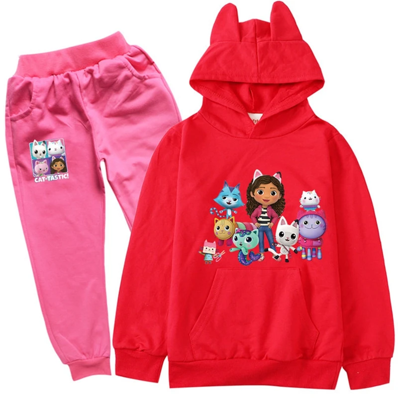 Gabby Dollhouse Kids Clothing Set Baby Girls Cartoon Gabby Cats Hoodie Pants 2pcs Suits Child Clothes Sets Teen Boys Sports Suit