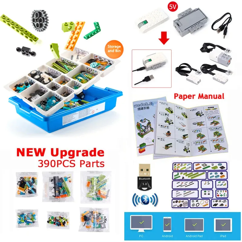 Nuovo Aggiornamento 390 Pezzi La Terza Generazione Wedo 2.0 Core Set Robotics Construction School Steam Educational Bricks Kit Giocattoli Regali