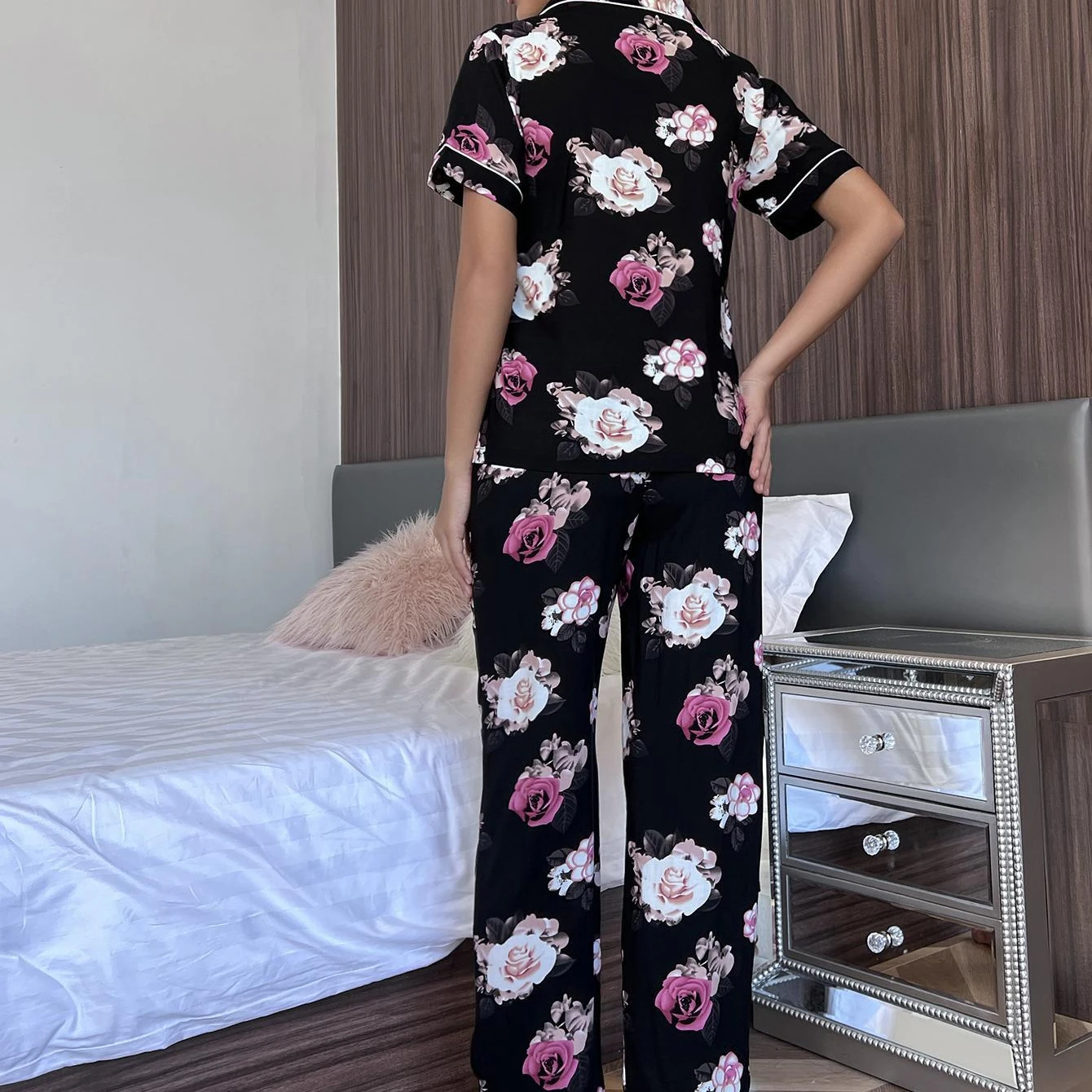 flower crop Pajama sets print women mujer conjuntos pijamas conjunto pyjama pijama femme ensembles feminino sleepwear pyjamas