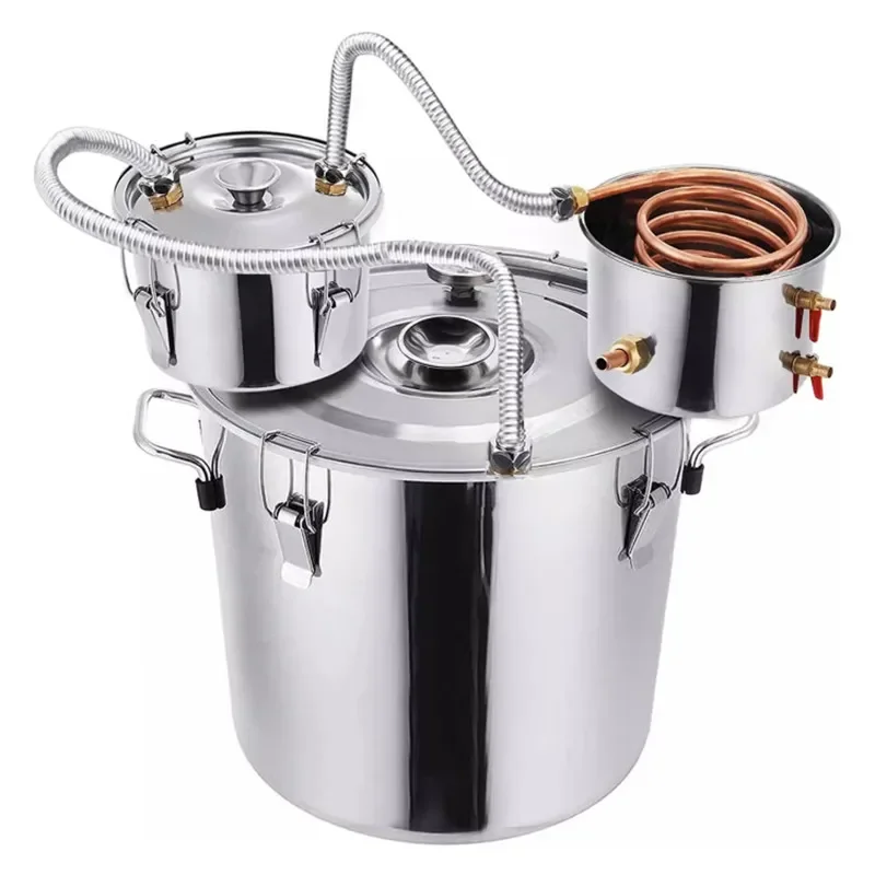 Alcohol Distiller Copper Tube with Circulating Pump Home Brew with Built-in Thermometer DIY Whiskey Brandy