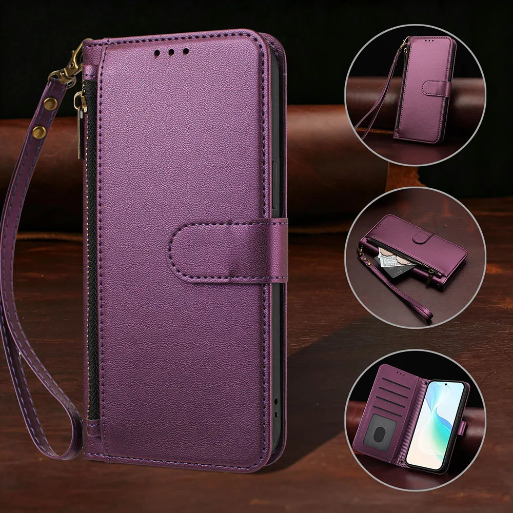 Zipper Wallet Leather Case - Shockproof Protective Phone Cover