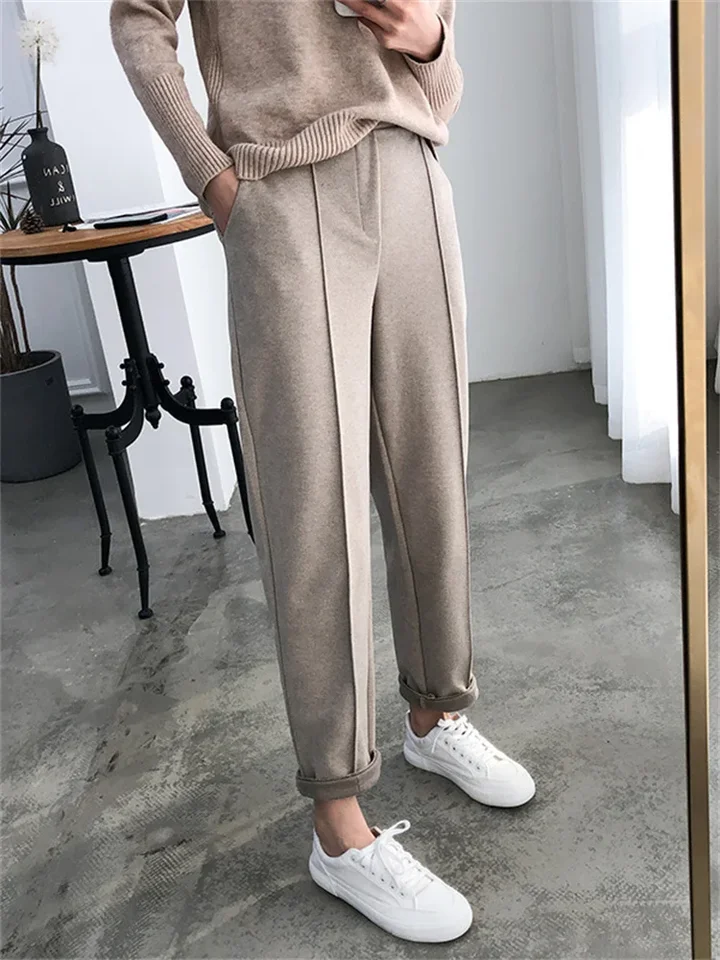 Pantalones pitillo gruesos para mujer, traje de trabajo de lana, holgado,  Capris, otoño e invierno, 2022 - AliExpress