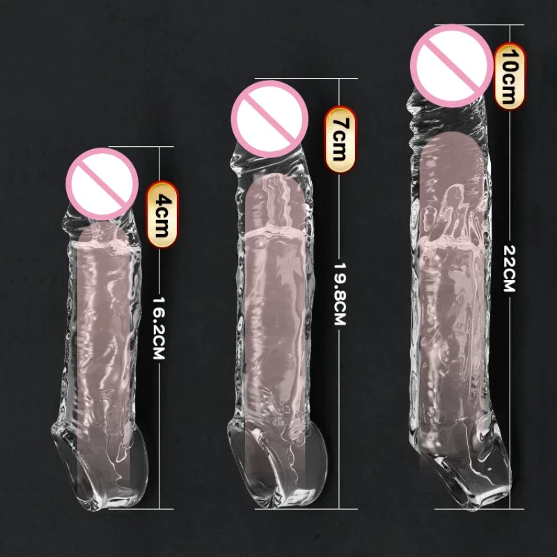 Penis Sleeve Penis Condom Transparent/Flesh Reusable Penis Extend Sleeve Condoms Dildo Enhancer Delay Ejaculation Cock Rings Nozzle Sex Toys for Men