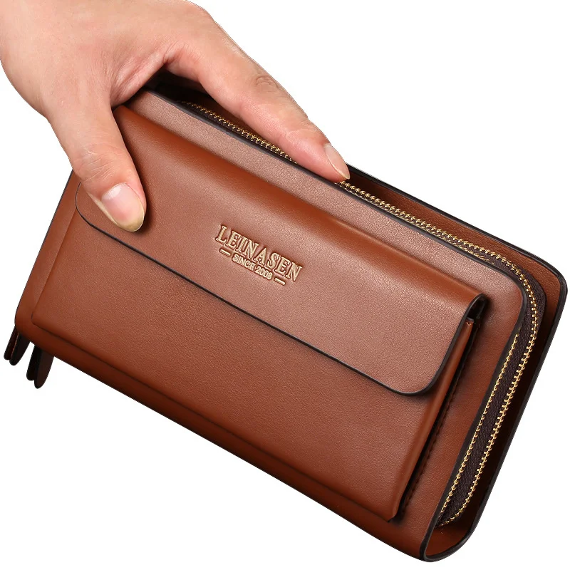 

Hand Bag Men's Business Folder Moneybags Long Wallet Zipper Billfold Large Capacity Purse Leisure Multi Card Holders Leather