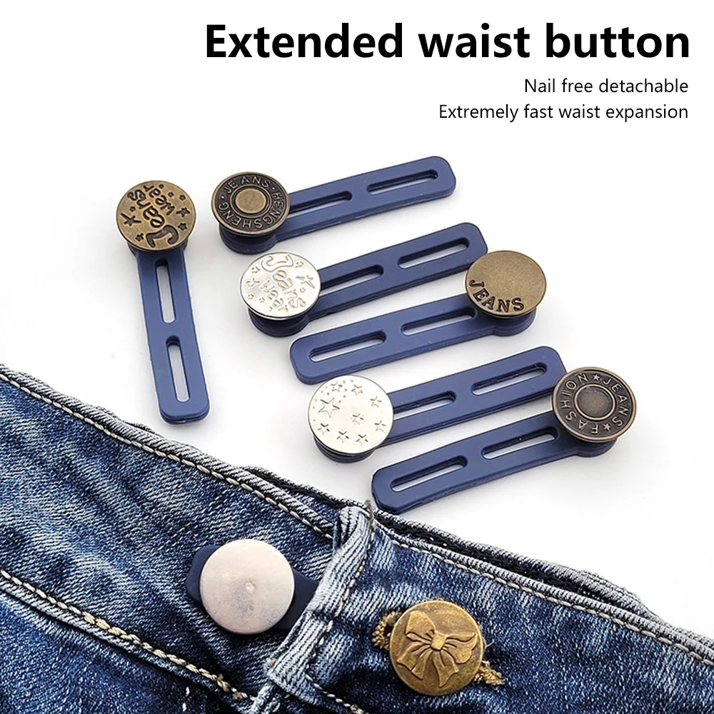 Button Extenders, 6pack - Alloy & Silicone Jean Button  Extender(Silver,2.13)