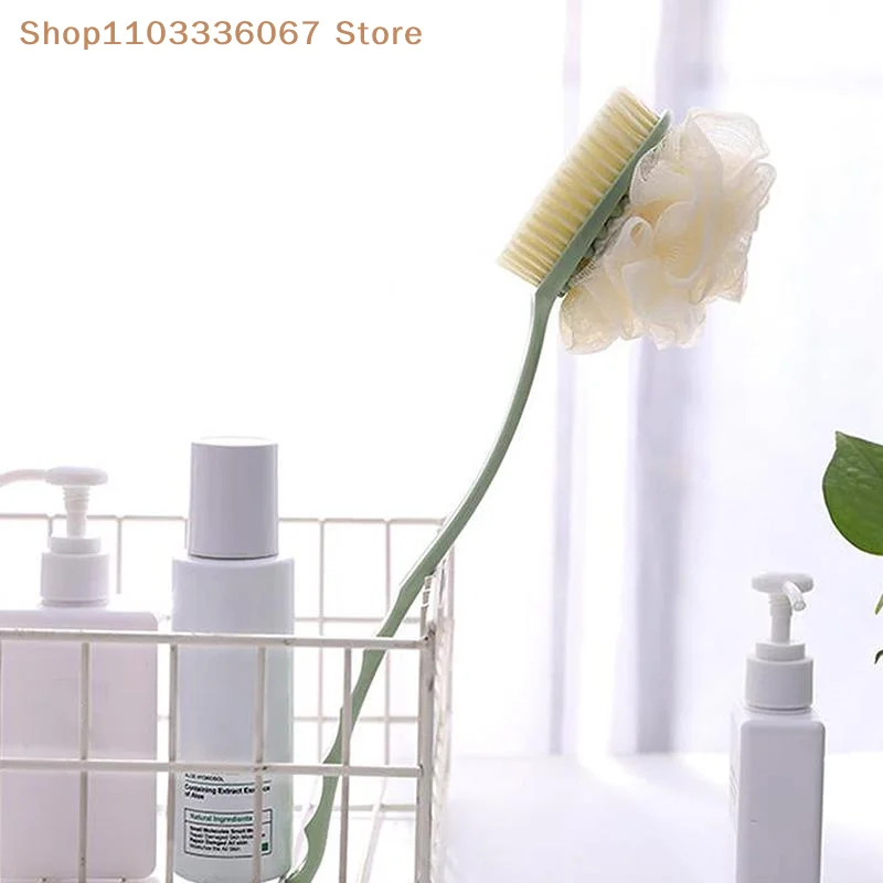 【B】Spazzola da bagno morbida con setole e luffa per donne e uomini - Spazzola da doccia curva con manico lungo per il lavaggio di corpo, viso e spa