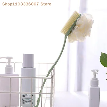 【B】Spazzola da bagno morbida con setole e luffa per donne e uomini - Spazzola da doccia curva con manico lungo per il lavaggio di corpo, viso e spa