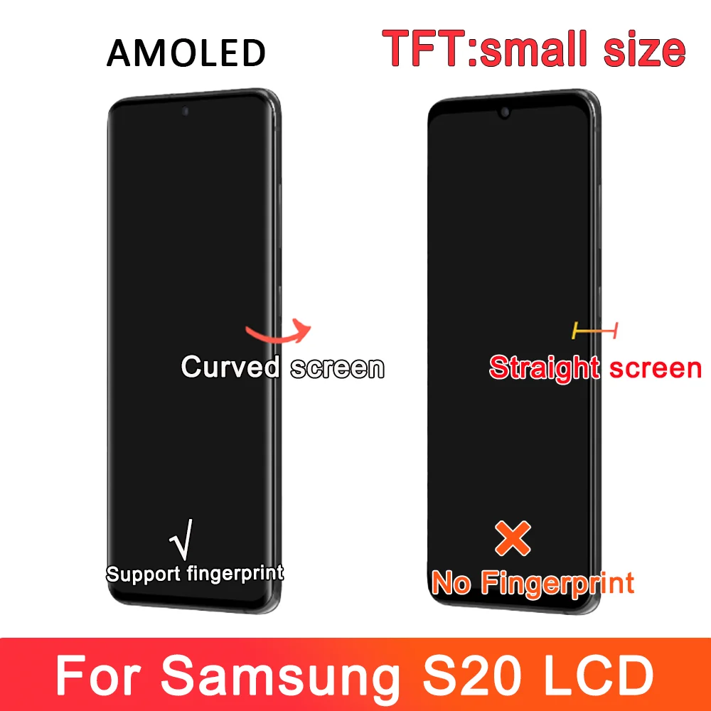 LCD Display Screen TFT Screen Touch Panel Digitizer Assembly Replacement with Frame for Samsung Galaxy S20 G981F G980 SM-G980F/DS