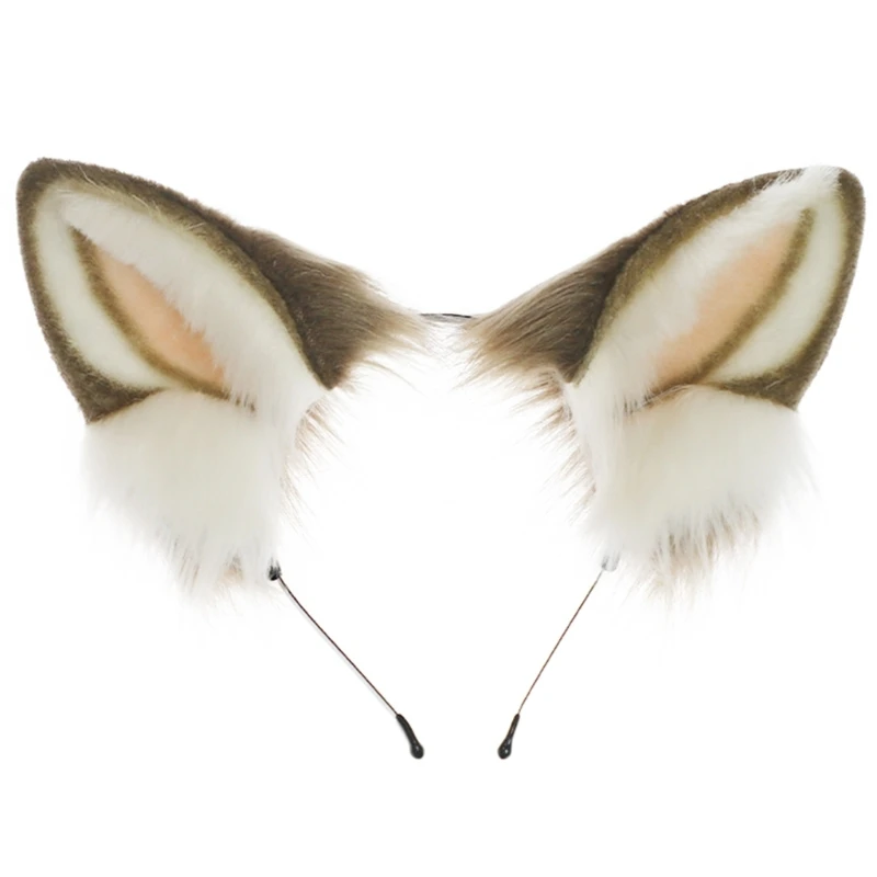 

and Realistic Animal Ear Hairband Artificial Wolf Ear Headbands Handmade Hairpiece Costume for Halloween Party