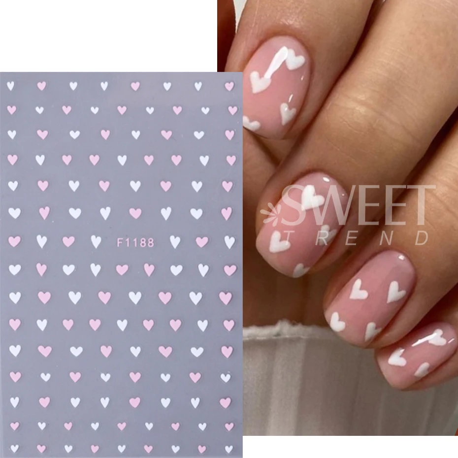 3pcs Valentine's Day Love Heart Nail Stickers Pink White Peach Heart Adhesive Nail Decal DIY Romantic Manicure Decoration Slider