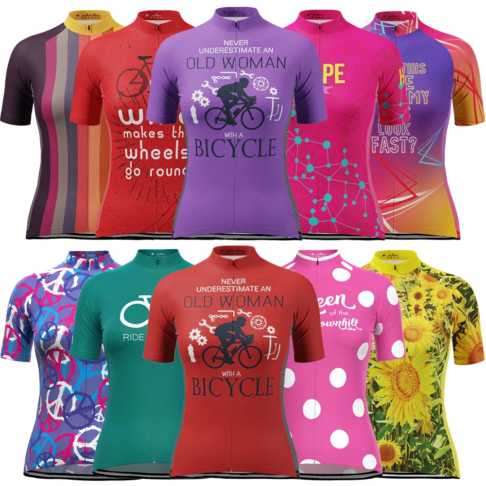 Old Woman Cycling Short Sleeve Bicycle Top Shirts Slim Fit Breathable Biking Riding Clothes for Women with Rear 3 Pockets