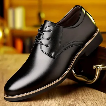 New Large Size 38-48 Leather Business Men's Dress Shoes Fashion Soft Sole Men Derby Shoes Designer Platform Male Wedding Shoes