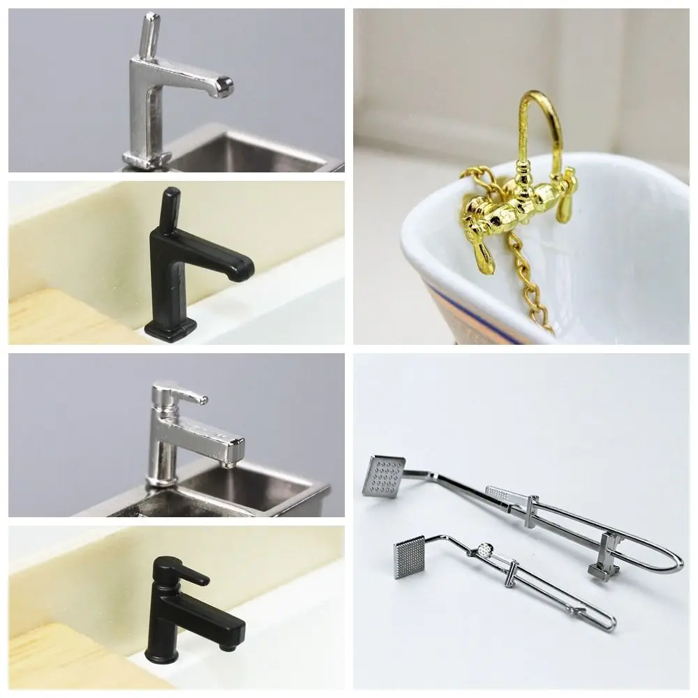 

1/2/4PCS Alloy Dollhouse Water Tap Silver Black Gold Doll Kitchen Bathroom Doll Bathtub Shower Playing House 1:12/1:24