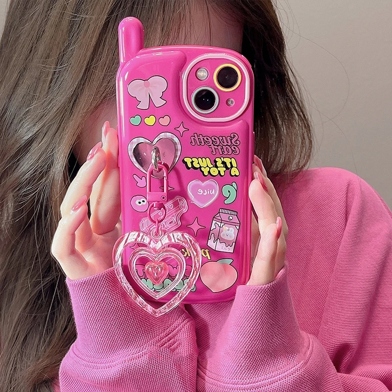 Korean Candy Love Heart Keychain 3D Mobile Cute Phone Case For 14