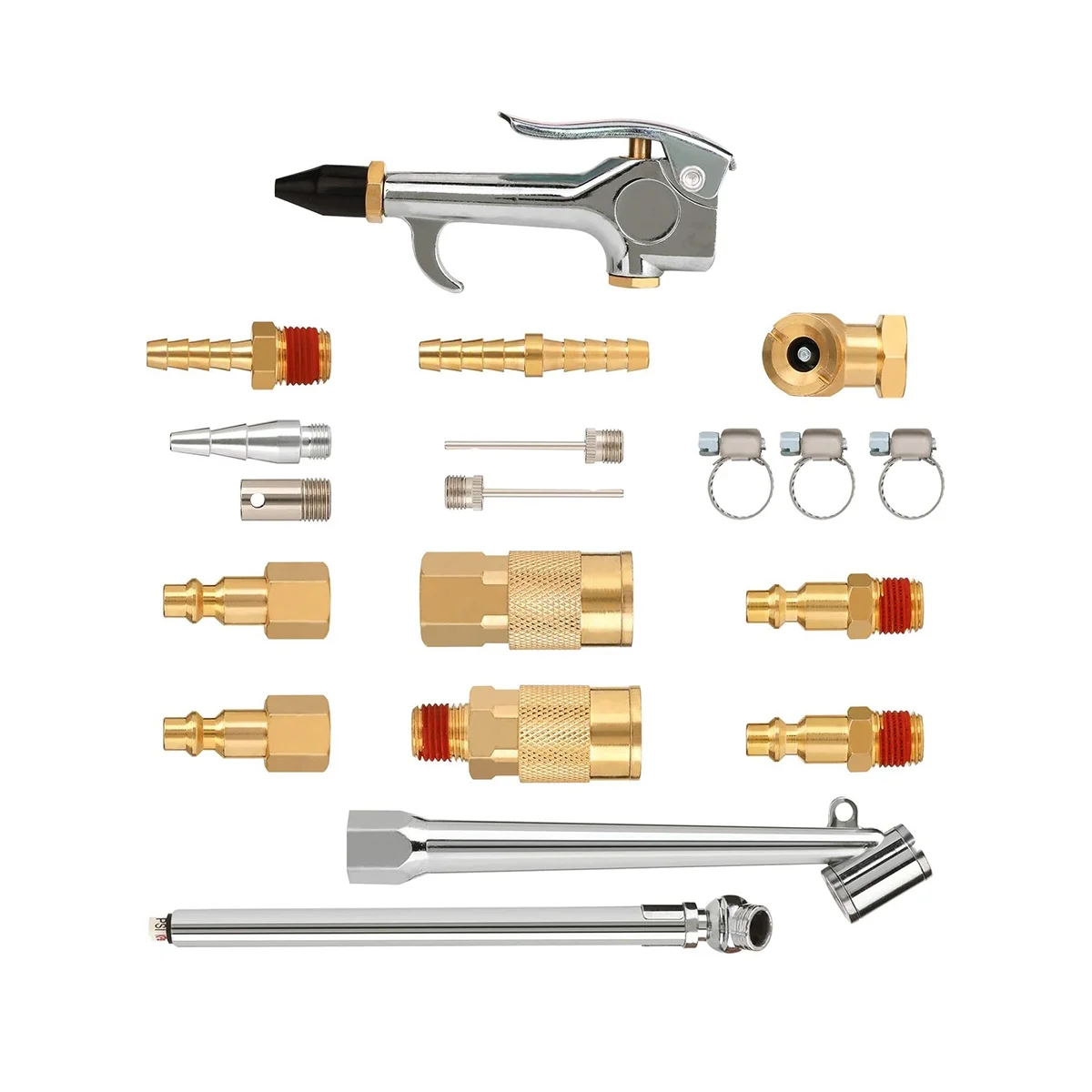 

Air Hose Fittings 1/4 Inch NPT Brass Connect Coupler and Plug-20 Pieces Air Compressor Accessory Kit &Blower &Tire Gauge