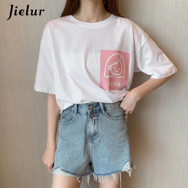 

T shirt White Pink Women O-Neck Short Sleeve T-shirt BF Print T-shirts Girls Preppy Style Tops Tees Clothes Summer