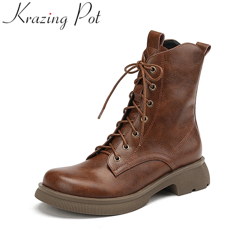 Krazing Pot Cow Split Leather Med Heel Lace Up Western Chelsea Boots