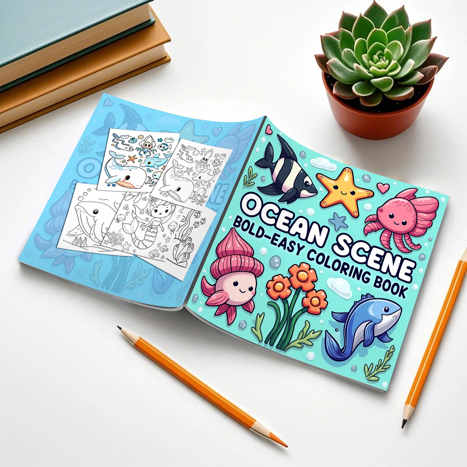 Ocean Scene BOLD-EASY Coloring Book for Adults Teens 24 pages Ocean Creatures Doodles Book -Ideal gift for family or friends 2
