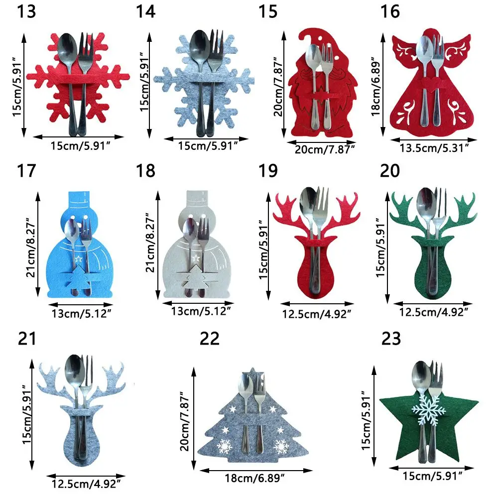4PCS 44 Styles Christmas Knife and Fork Holder Elk Xmas Tree Pocket Cutlery Bag Non-woven fabric Cookware Organizer Table Decor christmas decorations