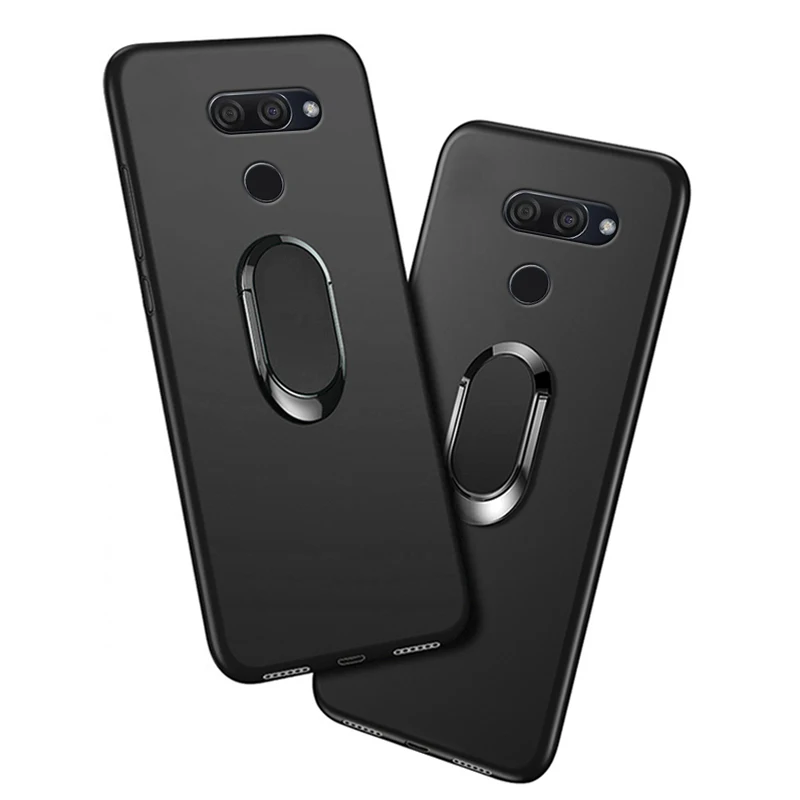 Custodia Per Lg K50 Lm-X520Hm Lmx525Eaw 6.26 Pollici Nero Classico Anello Da Dito Rotazione Di 360 Gradi Copertura Morbida In Silicone Per Lg Q60