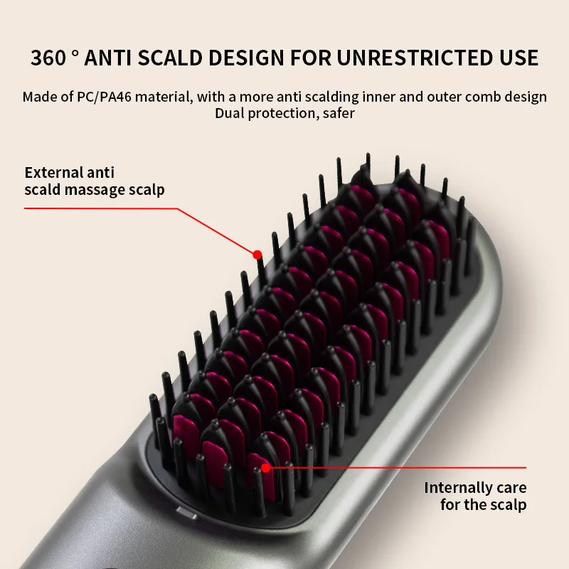 Household Wireless Portable Digital Negative Ion Straight Hair Comb TYPE-C Charging Roll Dual Purpose Straight Comb 2