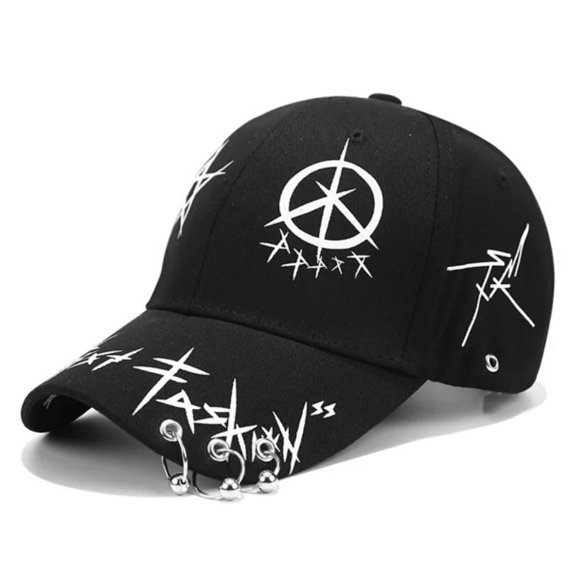 Women Baseball Cap Black White Graffiti with Ring Circle Snapback Hats for Men Women Unisex Dad Hat Adjustable Korean Style Caps - Image 6