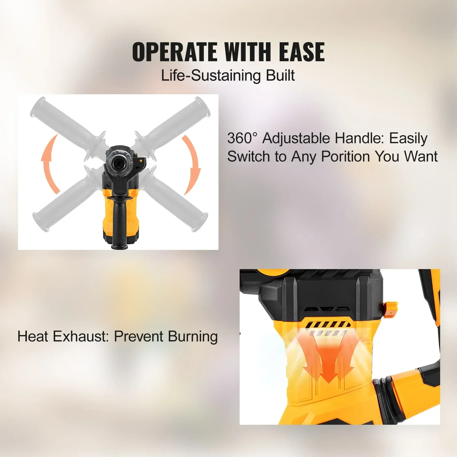 VEVOR Rotary Hammer Drill  1500W Max Drilling 32mm 4 Modes SDS-Plus Corded Demolition Chipping Metal Concrete Breaker Jackhammer 4