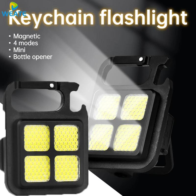 

Portable LED Flashlights USB Rechargeable COB Keychain Work Lights 3 Modes Waterproof Lamp Outdoor Camping Magnetic Mini Torch