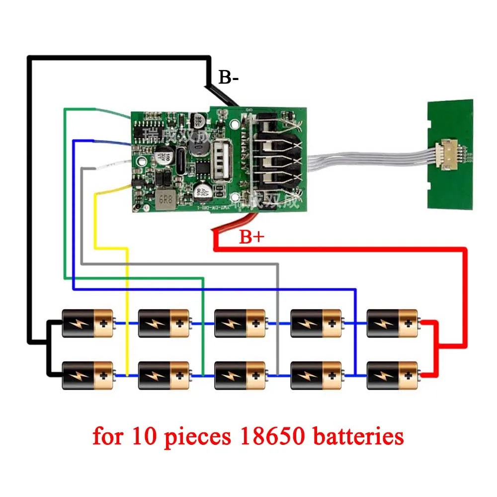 DCB200 10*18650 리튬 이온 배터리 케이스 박스 보호 회로 기판 PCB Dewalt 18V 20V 리튬 이온 배터리 USB 전원 은행 TypeC 포트